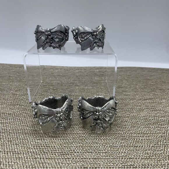 Seagull Pewter Holly Berry Ribbon napkin rings set of 4 - Picture 2 of 7